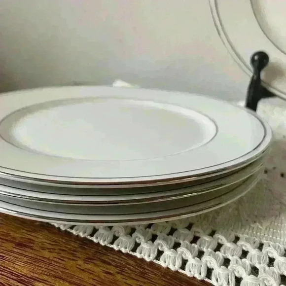 Vintage Simplicity Fine China Salad Plates, 7.5”White/Silver Trim JAPAN, EIGHT - Picture 2 of 3